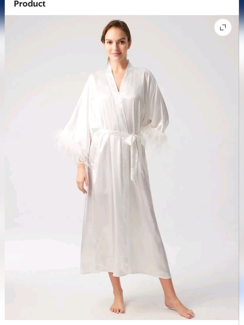 Silky White Feather-Trim Long Robe
